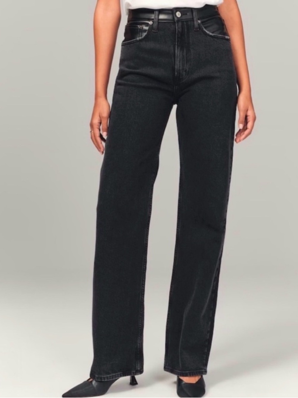 High-Rise Straight Leg Women’s Jeans with leather back- Black